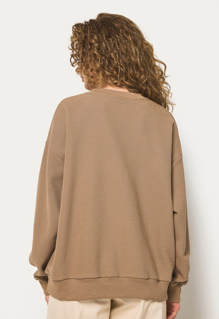 Hope Embroidered Crochet Sweatshirt Light Brown
