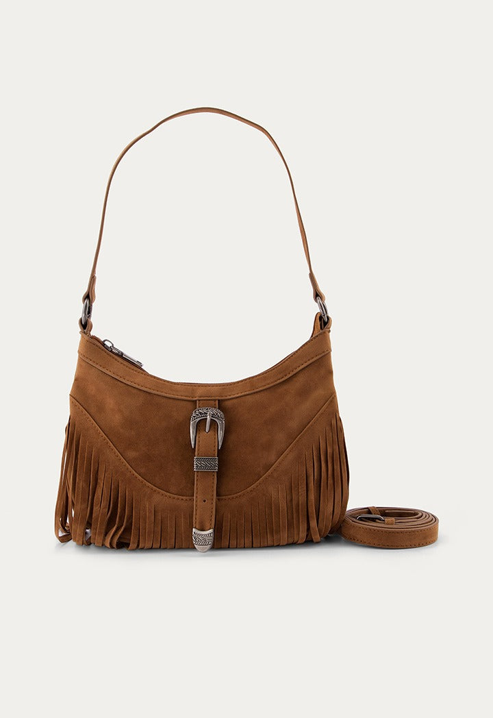 Hope Tassel Suede Handbag Brown