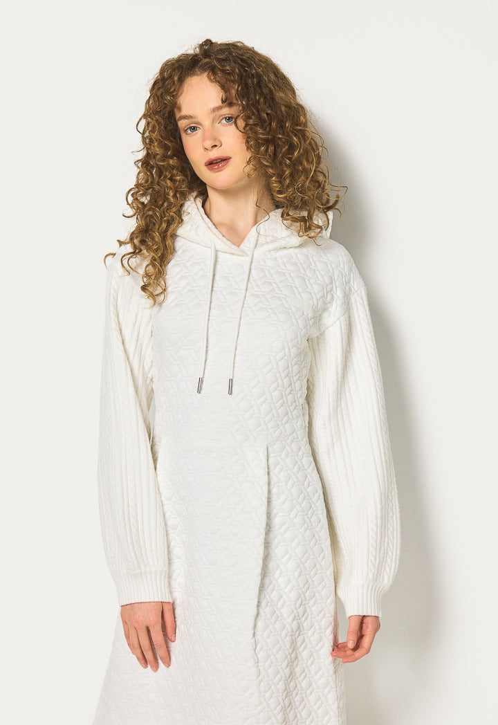 Hope Mixed-Fabric Solid Dress Off White