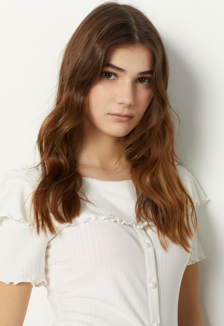 Hope Solid Knitted Square Neck Blouse Off White