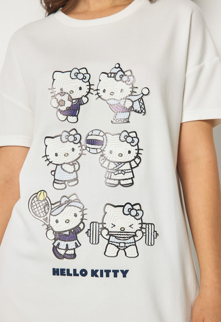 Hope Hello Kitty Embossed T Shirt Off White