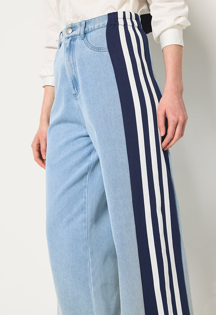 Hope Wide Legs Striped Sides Jeans Denim Blue