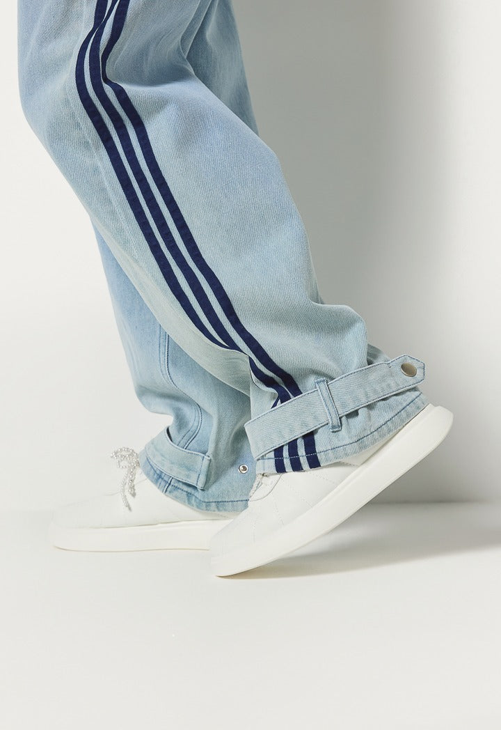 Hope Striped Sides Jeans Denim Blue