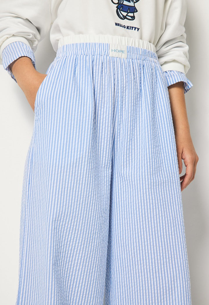 Hope Double Waist Striped Pants Light Blue