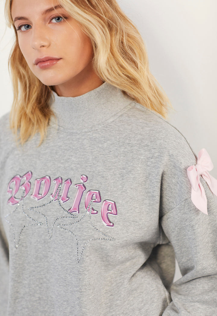 Hope Crystal Embellished Cropped Sweatshirt Grey Melange