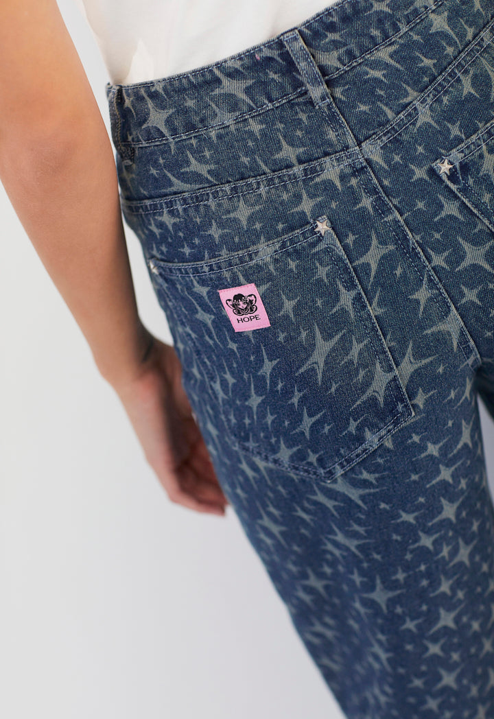 Hope Sparkle Pattern Denim Jeans Denim Blue