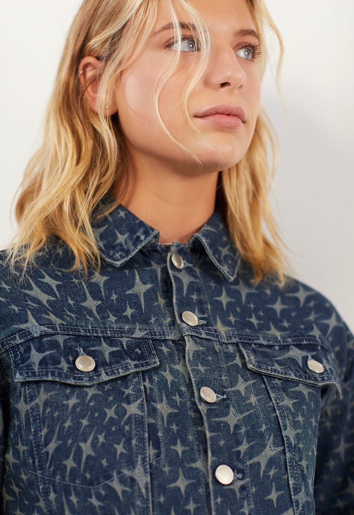 Hope Sparkle Pattern Denim Jacket Denim Blue