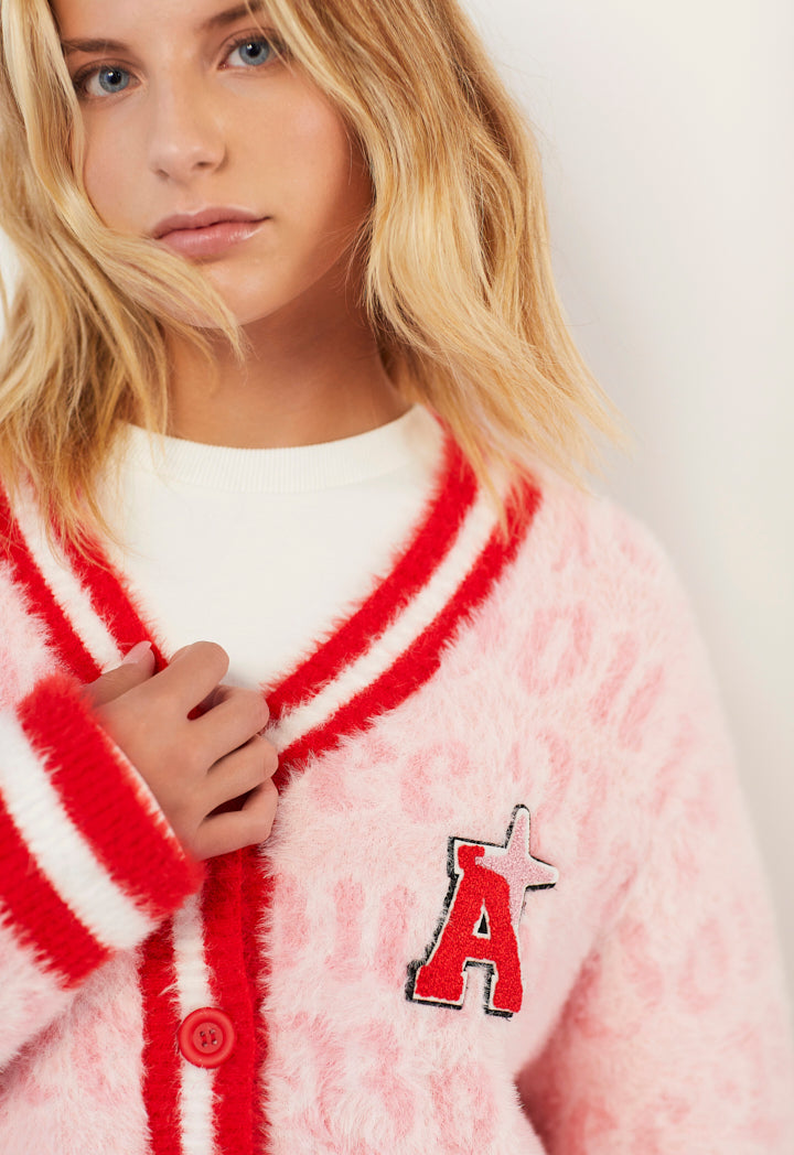 Hope Fluffy Embossed Cardigan Pink
