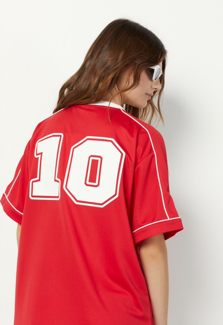 Hope Printed V Neck T Shirt Red