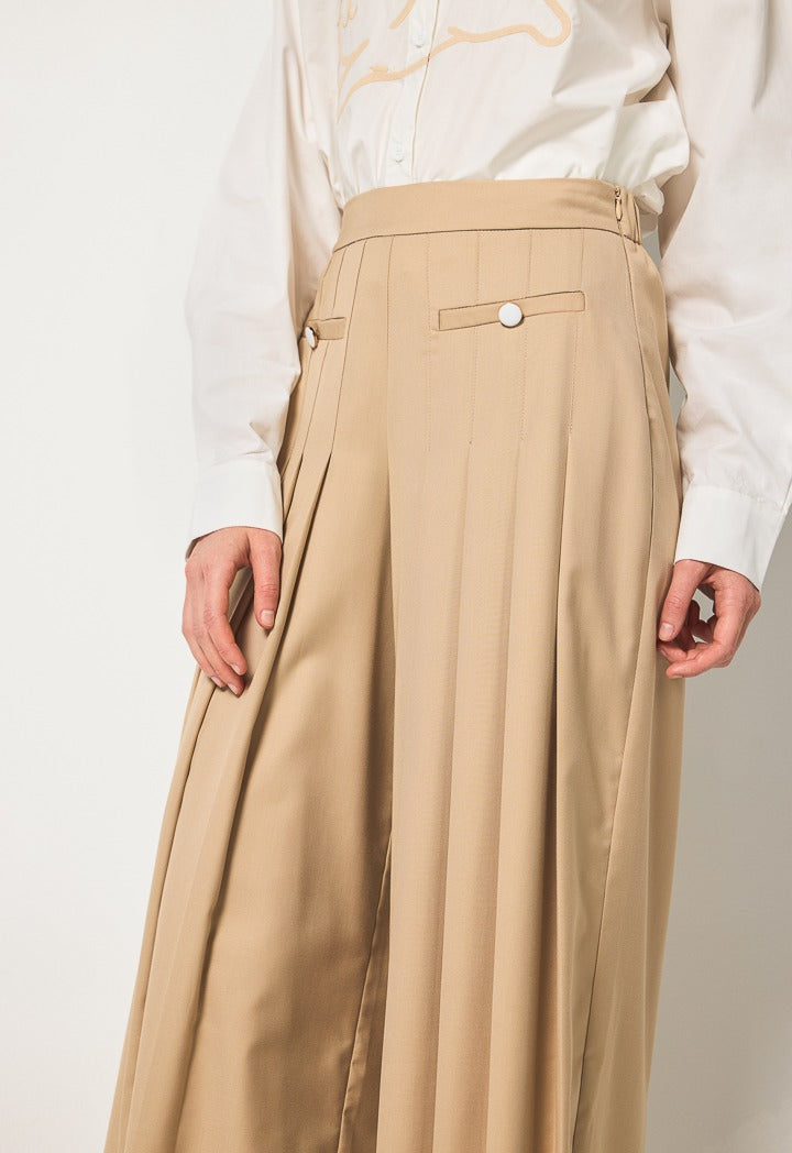 Hope Iconic Pleated Palazzo Trousers Beige