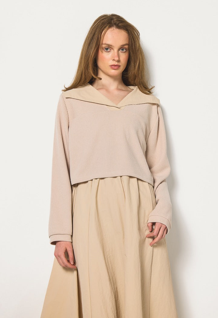 Hope Solid Dress And Sweater Set (2 Pcs) Beige