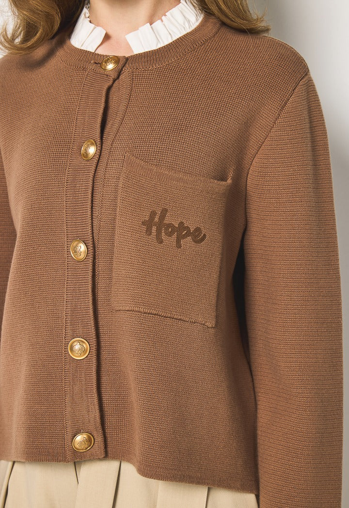 Hope Detachable Ruffled Collar Cardigan Brown