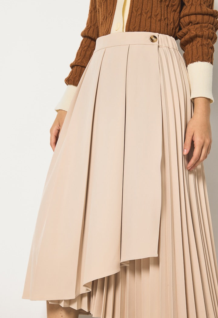Hope Asymmetrical Pleated Skirt Beige