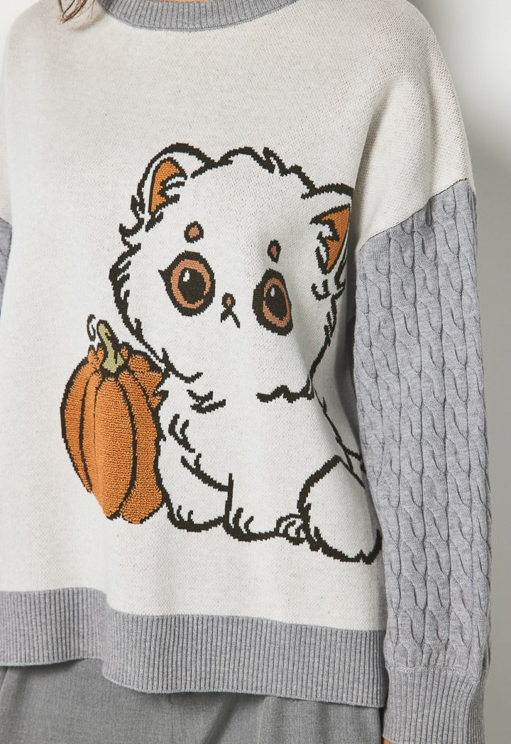 Hope Textured Sleeves Sweater Grey/Off White