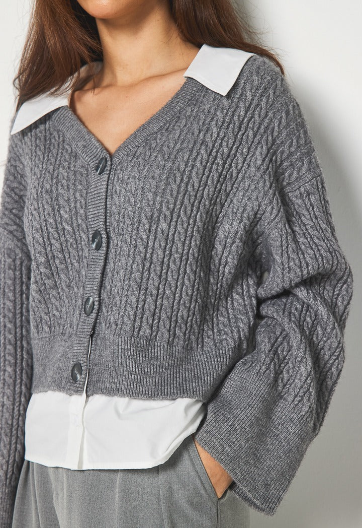 Hope Buttoned V Neck Cardigan Grey