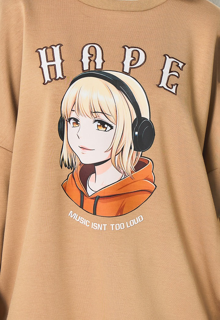 Hope Printed Embroidered Sweatshirt Light Brown
