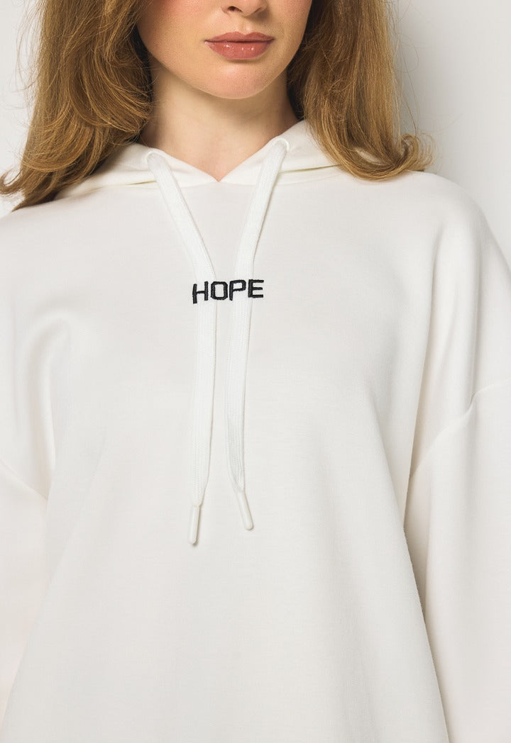 Hope Embroidered Back Hoodie Off White