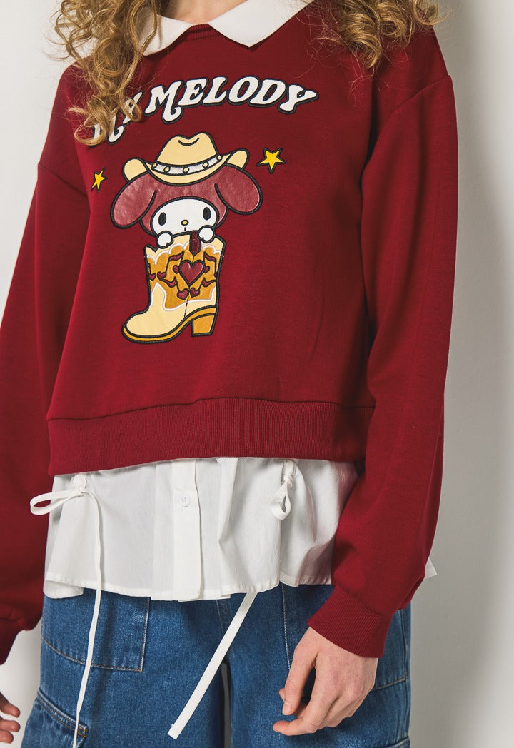 Hope My Melody Pleated Hem Sweatshirt Burgundy