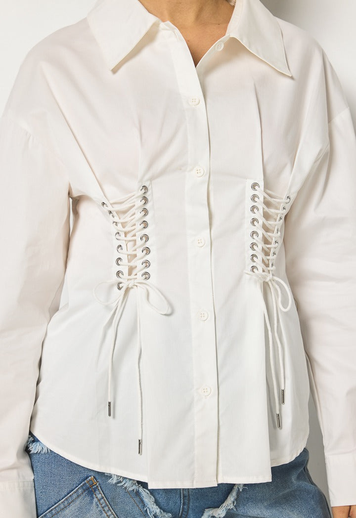 Hope Tie Corset Waist Shirt Off White