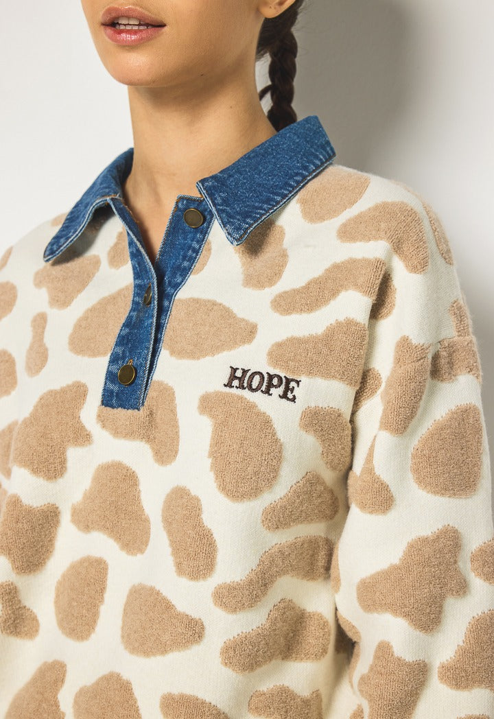 Hope Contrast Patches Sweatshirt Ecru