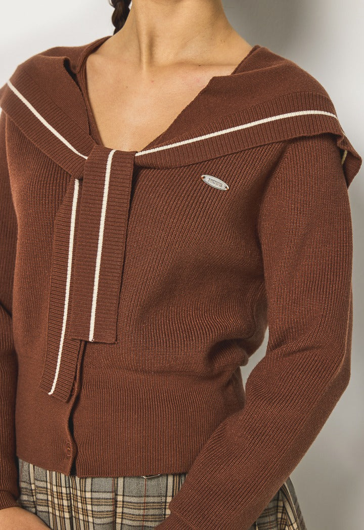 Hope Tie Shoulders Contrast Cardigan Brown