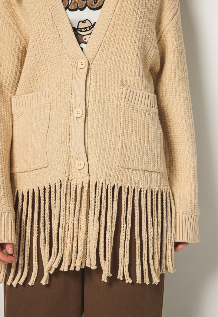 Hope Fringed Hems Knitted Cardigan Ecru