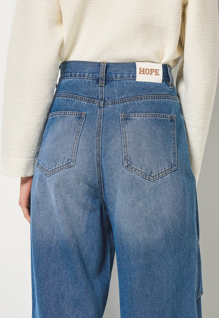 Hope Ribbon Detailed Wide Leg Jeans Denim Blue