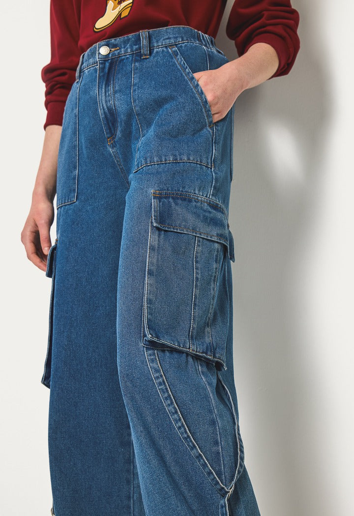 Hope Wide Leg Cargo Jeans Denim Blue