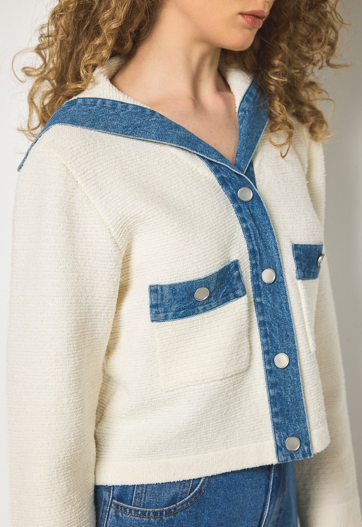 Hope Knitted Elastic Cropped Jacket Off White