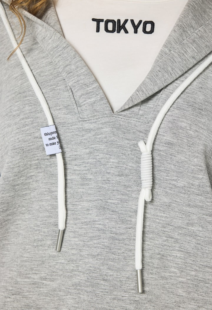 Hope Contrast Crew Neck Hoodie Grey Melange