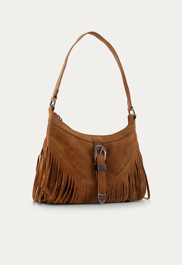 Hope Tassel Suede Handbag Brown