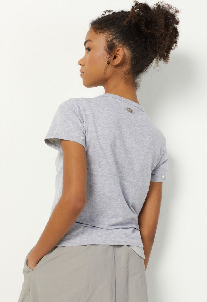 Hope Faux Pearls Embellished T-Shirt Grey Melange