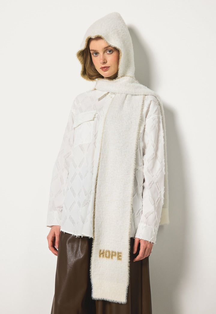 Hope Faux Fur Hooded Scarf Off White