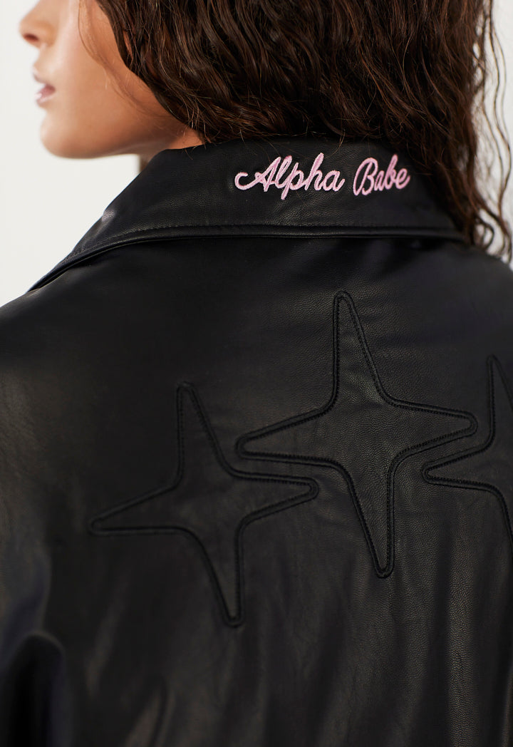 Hope Embellished Pu Leather Jacket Black