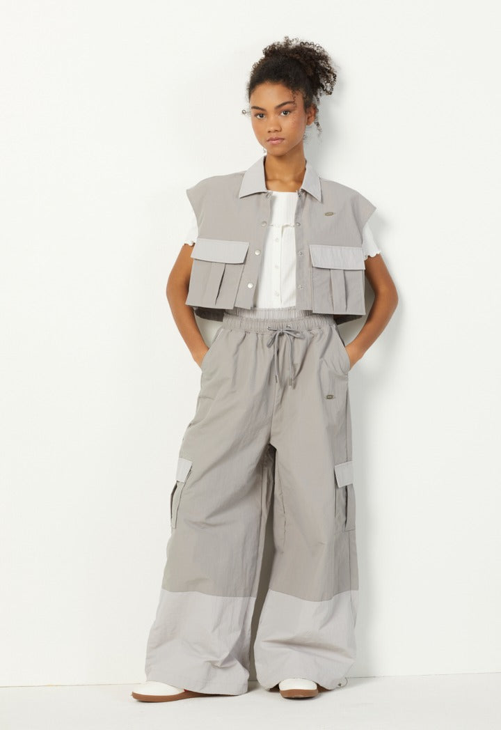 Hope Drawstring Hems Contrast Cargo Pants Grey