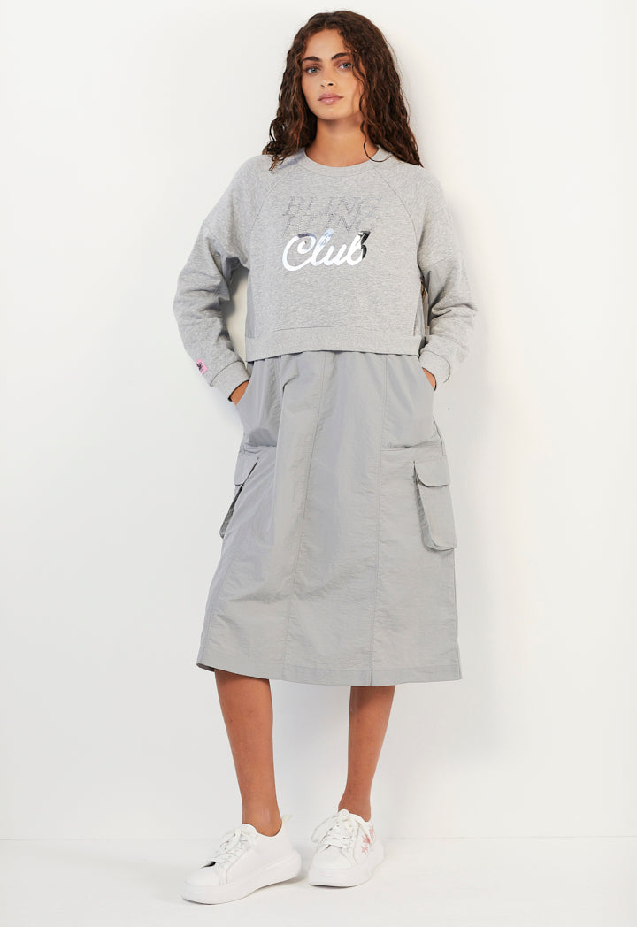 Hope Cargo Skirt Embellished Dress Grey Melange