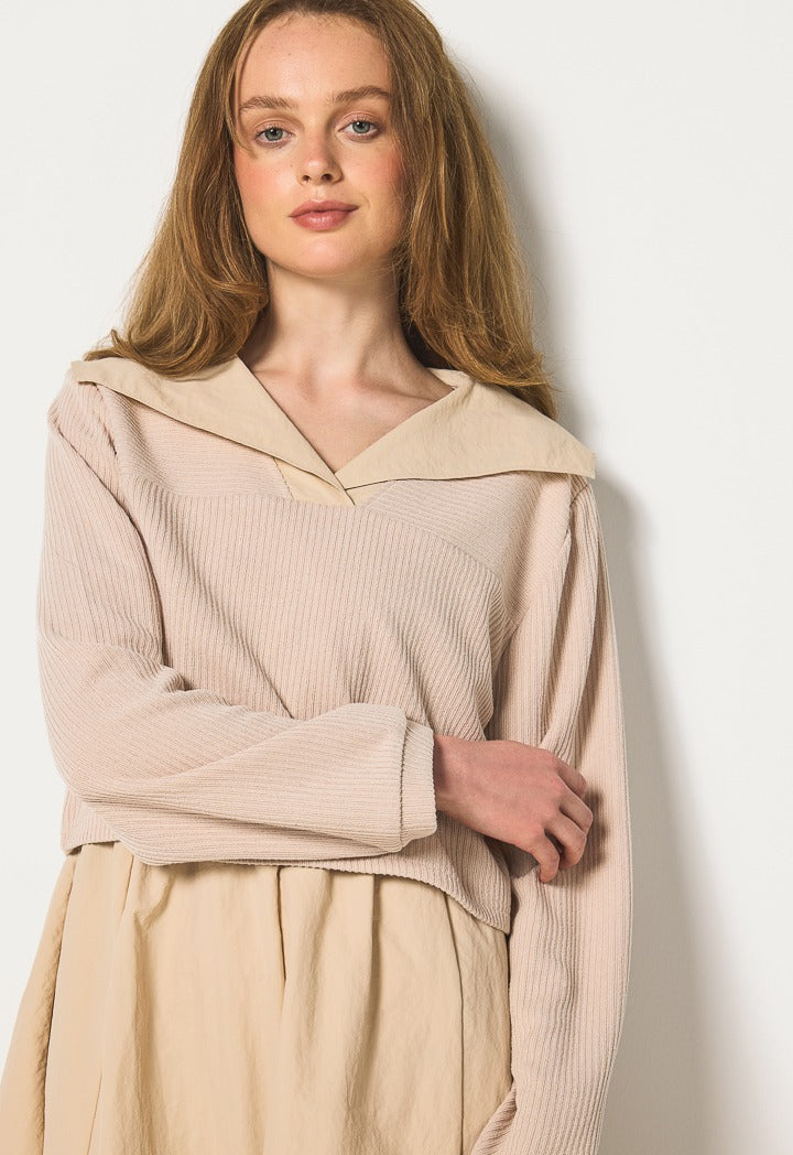Hope Solid Dress And Sweater Set (2 Pcs) Beige