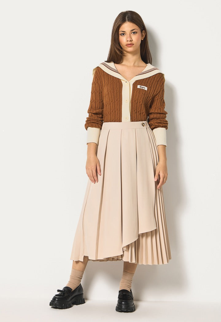 Hope Asymmetrical Pleated Skirt Beige