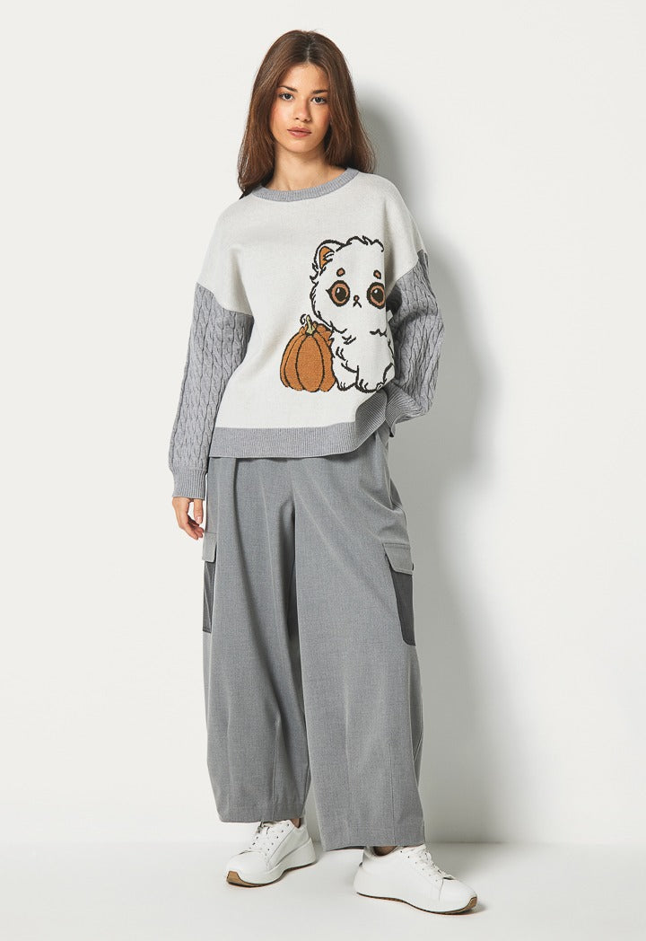 Hope Textured Sleeves Sweater Grey/Off White