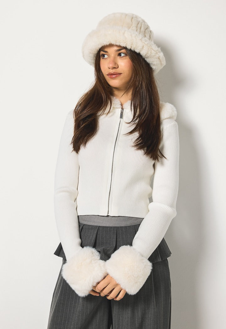 Hope Faux Fur Bucket Hat Off White