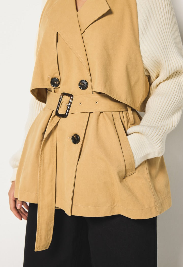 Hope Knitted Sleeves Trench Coat Beige