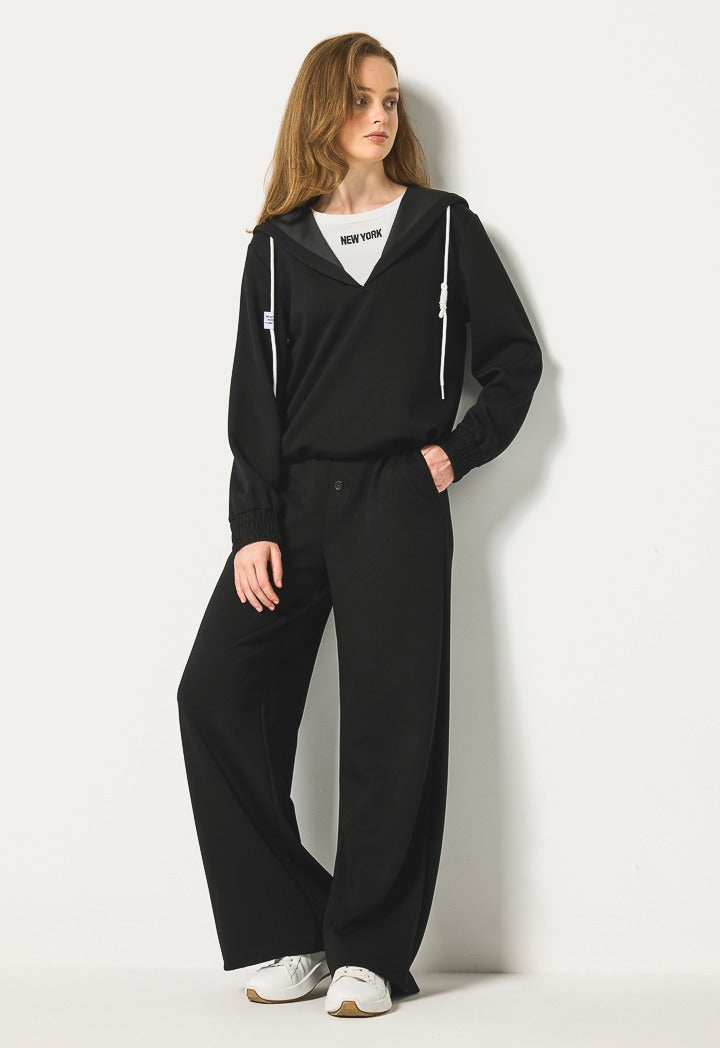Hope Contrast Crew Neck Hoodie Black