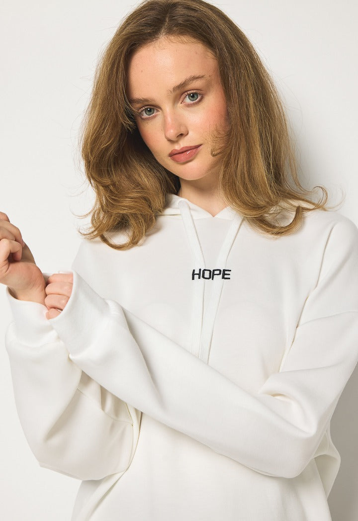 Hope Embroidered Back Hoodie Off White