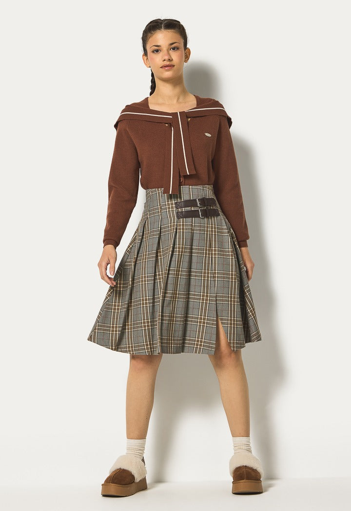 Hope Plaid Front Slit Skirt Multi Color