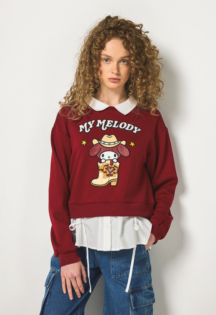 Hope My Melody Pleated Hem Sweatshirt Burgundy
