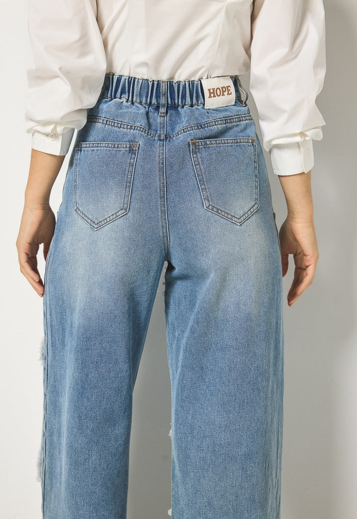 Hope Frayed Detailed Jeans Denim Blue