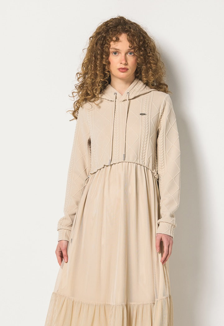 Hope Mesh Skirt Hoodie Dress Beige