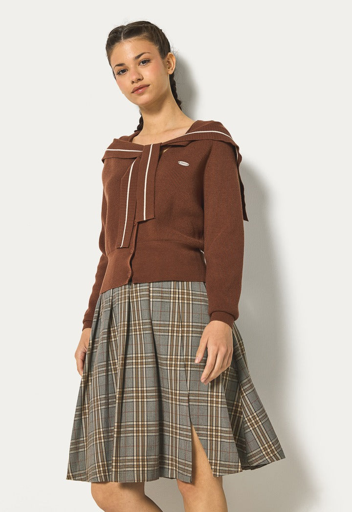 Hope Tie Shoulders Contrast Cardigan Brown