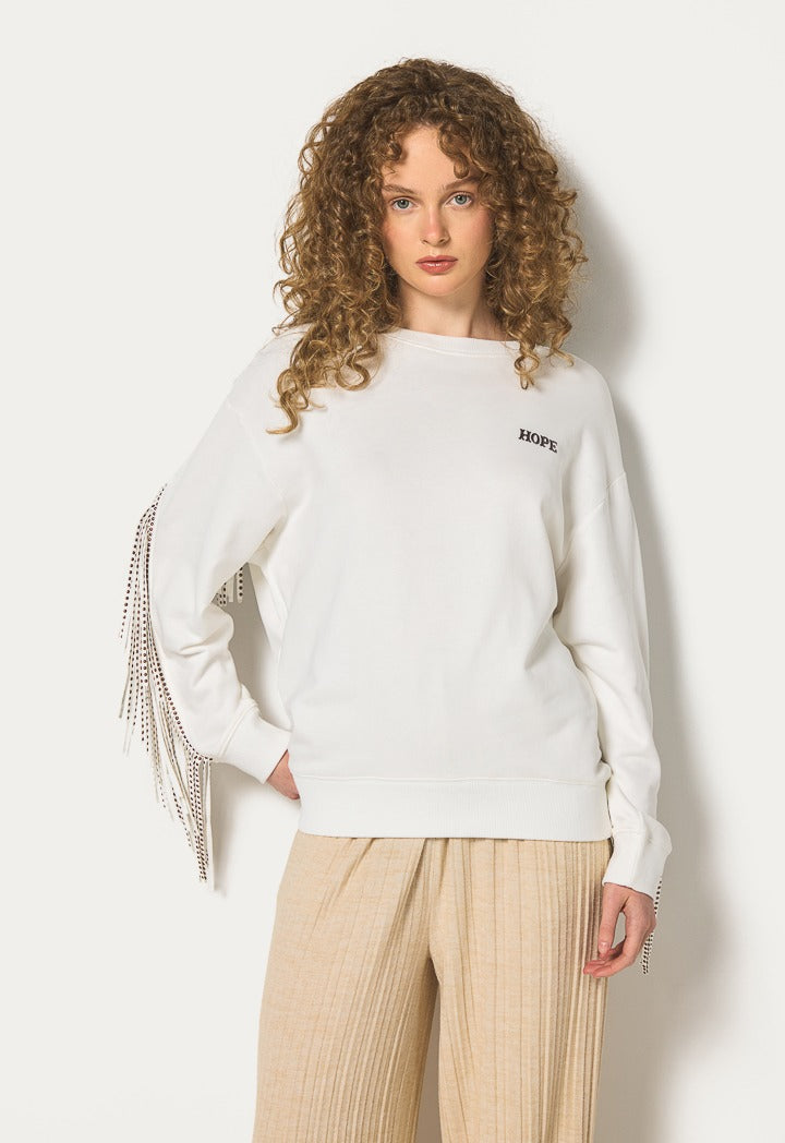 Hope Studded Back Tassels Sweatshirt Off White
