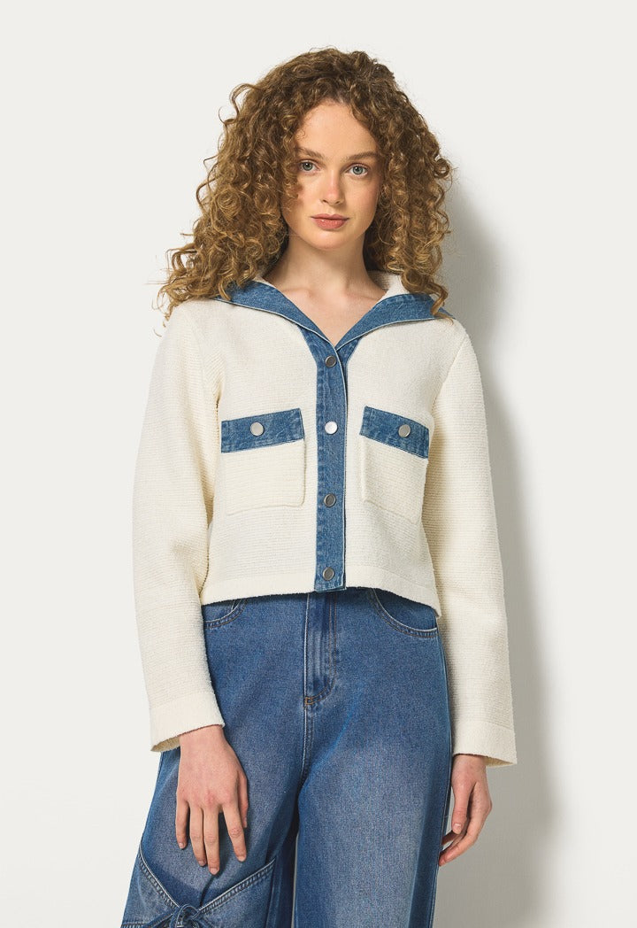 Hope Knitted Elastic Cropped Jacket Off White